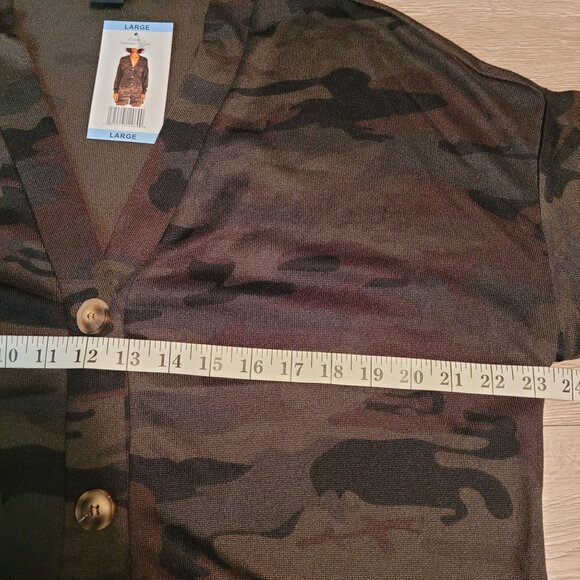 Social Standard By Sanctuary Sweater L Daytripper Camo Cardigan Thin Knit NWT - Picture 6 of 10